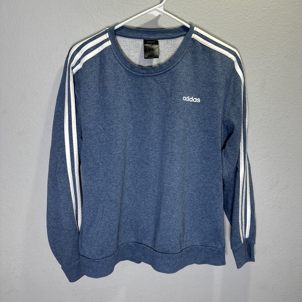 Adidas Sweatshirt Size youth large 16-18 Blue Pullover White Stripe Logo Classic